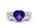 White gold Three-Stone Heart Cut Tanzanite Ring with Pavé Band and Prong Setting_12