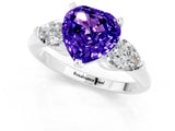 White gold Three-Stone Heart Cut Tanzanite Ring with Pear Side Stones and Four-Prong Setting_1