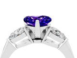 White gold Three-Stone Heart Cut Tanzanite Ring with Pear Side Stones and Four-Prong Setting_4