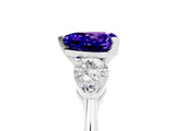 White gold Three-Stone Heart Cut Tanzanite Ring with Pear Side Stones and Four-Prong Setting_5