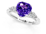 White gold Three-Stone Heart Cut Tanzanite Ring with Pear  Side Stones in Four-Prong Setting_13