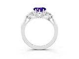 White gold Three-Stone Heart Cut Tanzanite Ring with Pear  Side Stones in Four-Prong Setting_15