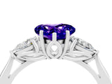White gold Three-Stone Heart Cut Tanzanite Ring with Pear  Side Stones in Four-Prong Setting_16