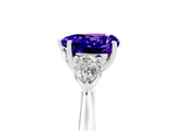 White gold Three-Stone Heart Cut Tanzanite Ring with Pear  Side Stones in Four-Prong Setting_17