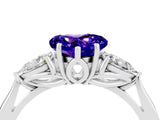 White gold Three-Stone Heart Cut Tanzanite Ring with Pear  Side Stones in Four-Prong Setting_52