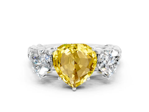 White gold Three-Stone Heart Cut Yellow Sapphire Braided Band Ring with Four-Prong Setting_36