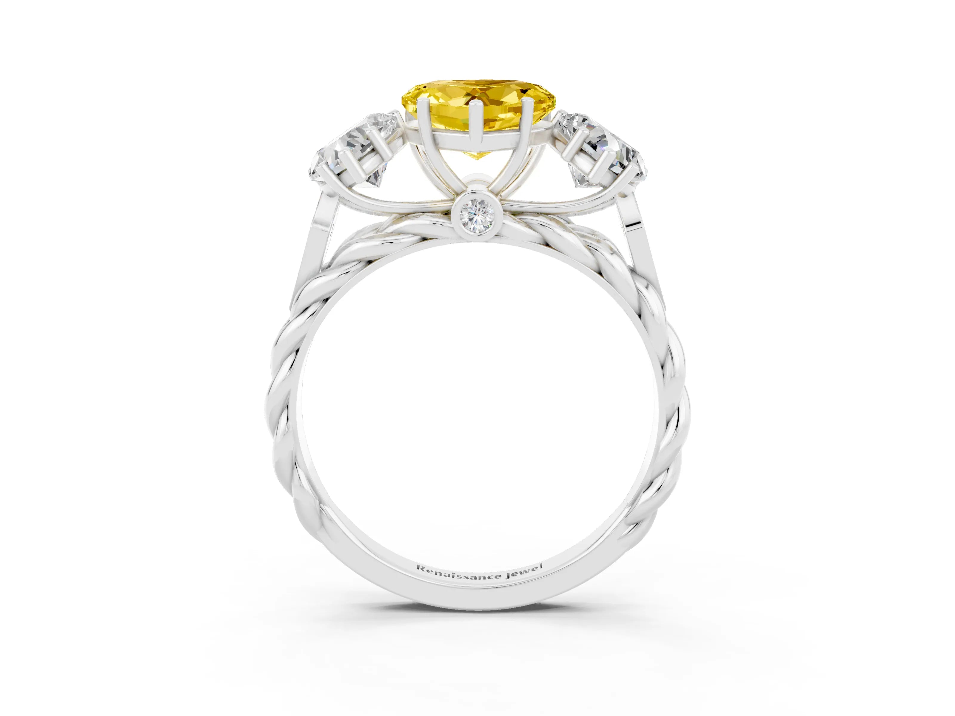 White gold Three-Stone Heart Cut Yellow Sapphire Braided Band Ring with Four-Prong Setting_39