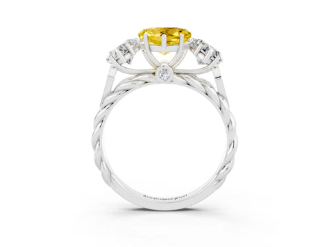 White gold Three-Stone Heart Cut Yellow Sapphire Braided Band Ring with Four-Prong Setting_39