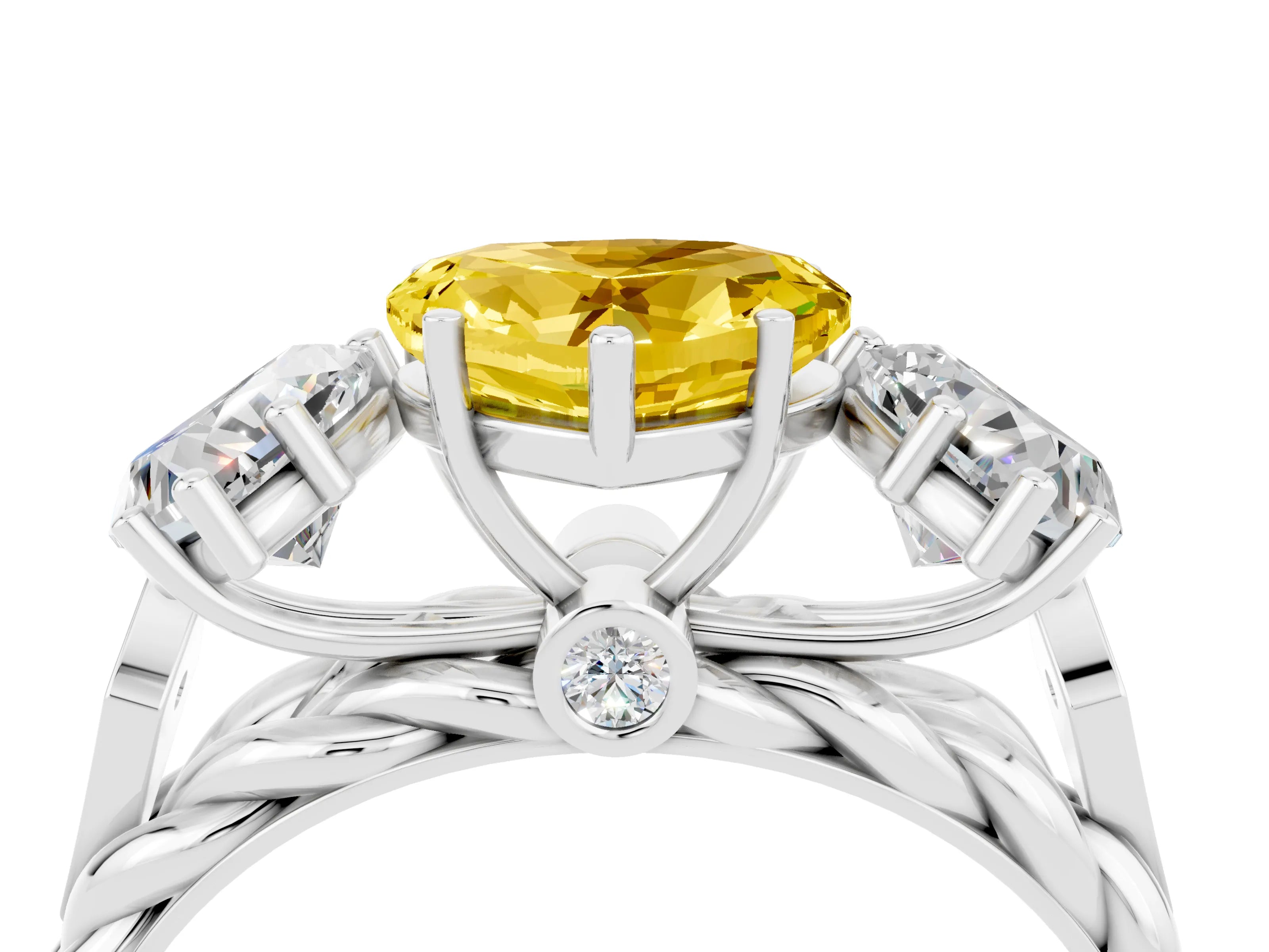 White gold Three-Stone Heart Cut Yellow Sapphire Braided Band Ring with Four-Prong Setting_40