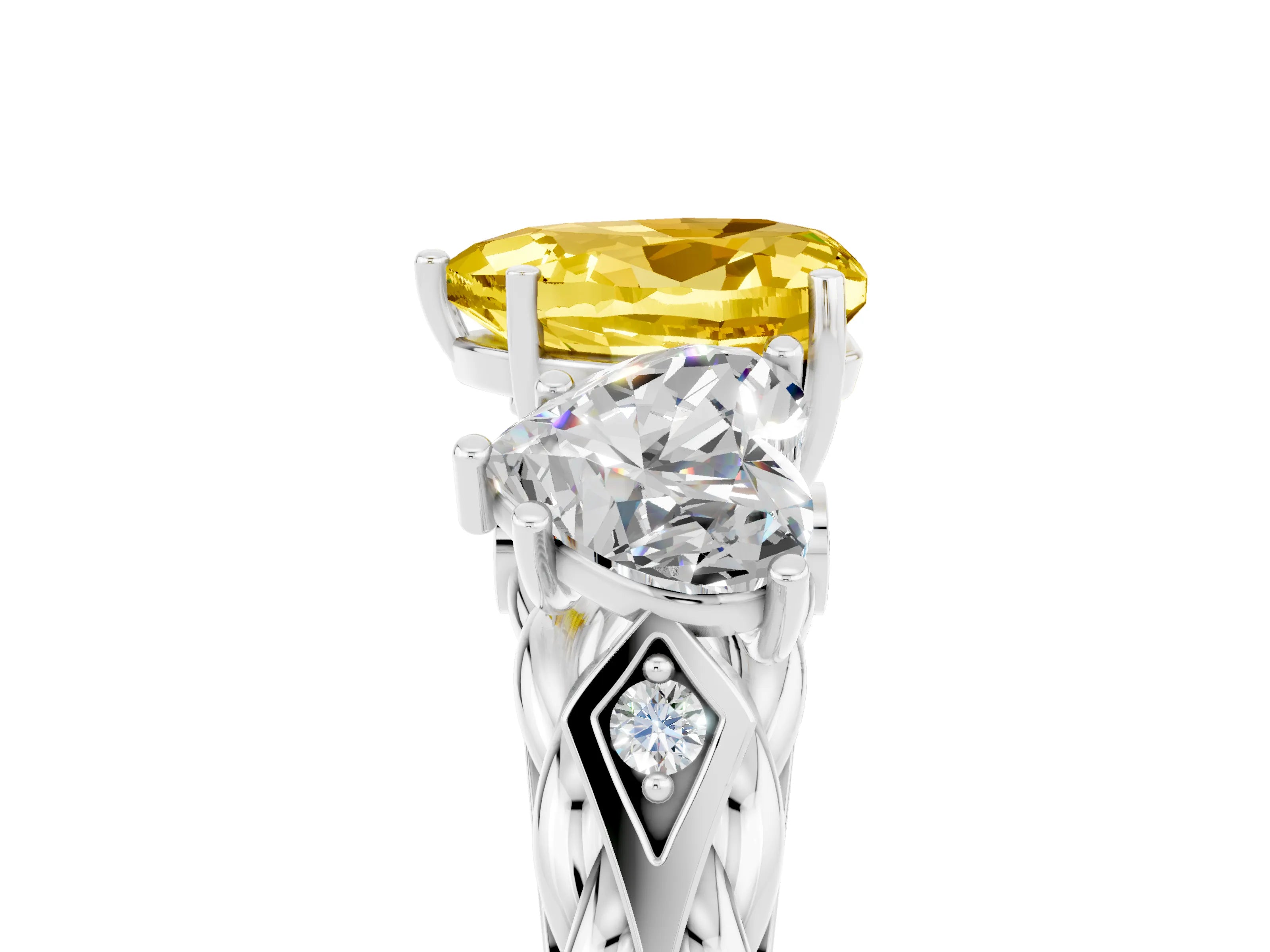 White gold Three-Stone Heart Cut Yellow Sapphire Braided Band Ring with Four-Prong Setting_41