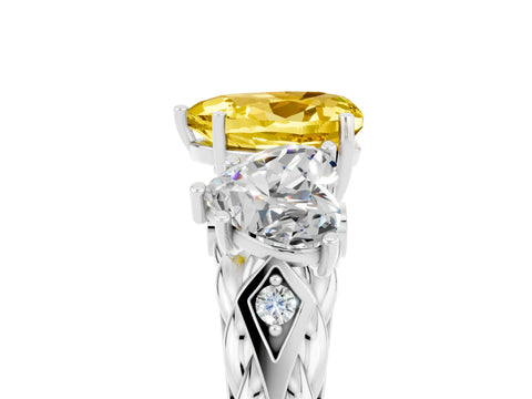 White gold Three-Stone Heart Cut Yellow Sapphire Braided Band Ring with Four-Prong Setting_41