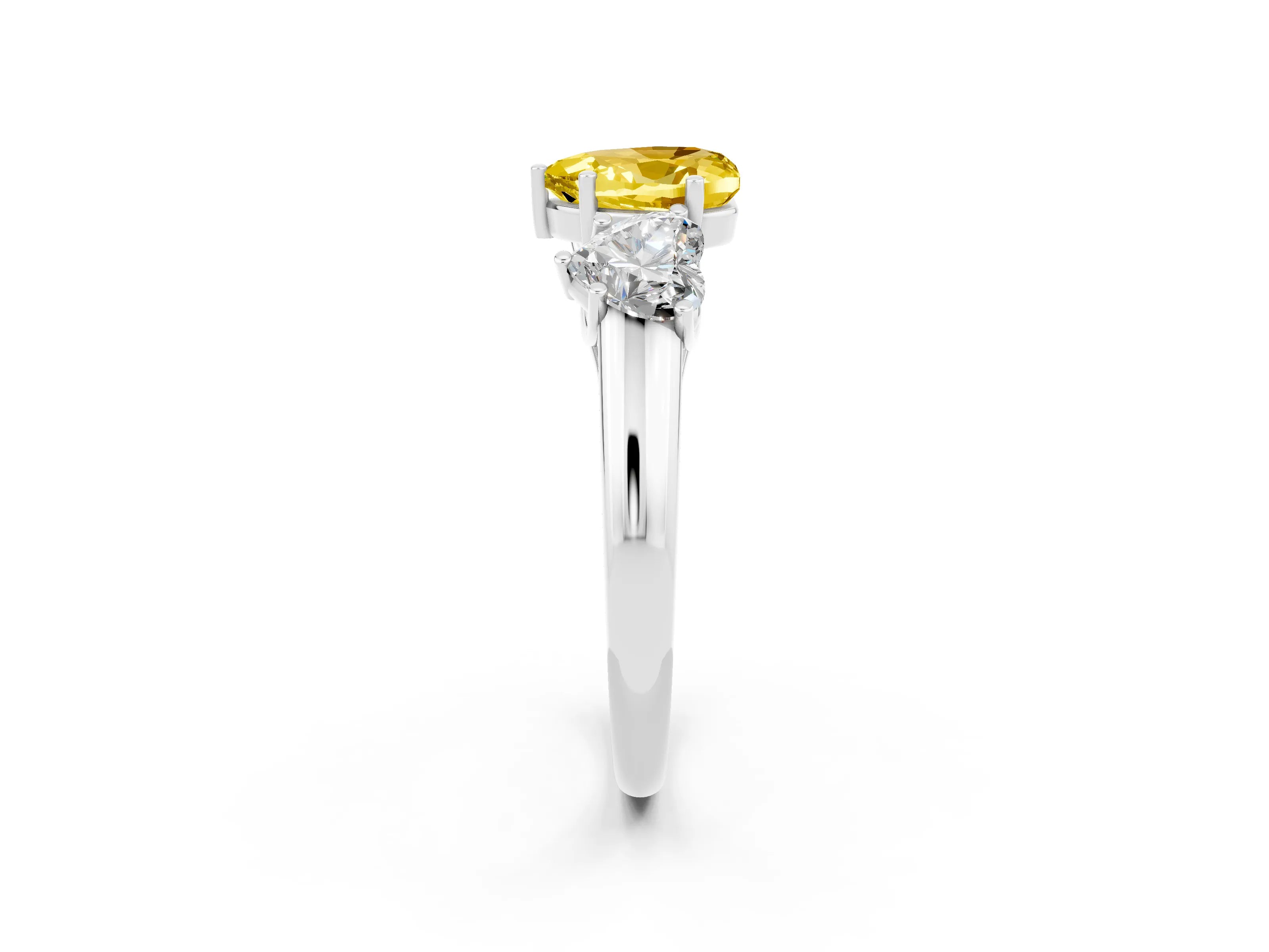 White gold Three-Stone Heart Cut Yellow Sapphire Engagement Ring with Prong Setting_2