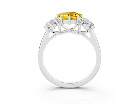White gold Three-Stone Heart Cut Yellow Sapphire Engagement Ring with Prong Setting_3