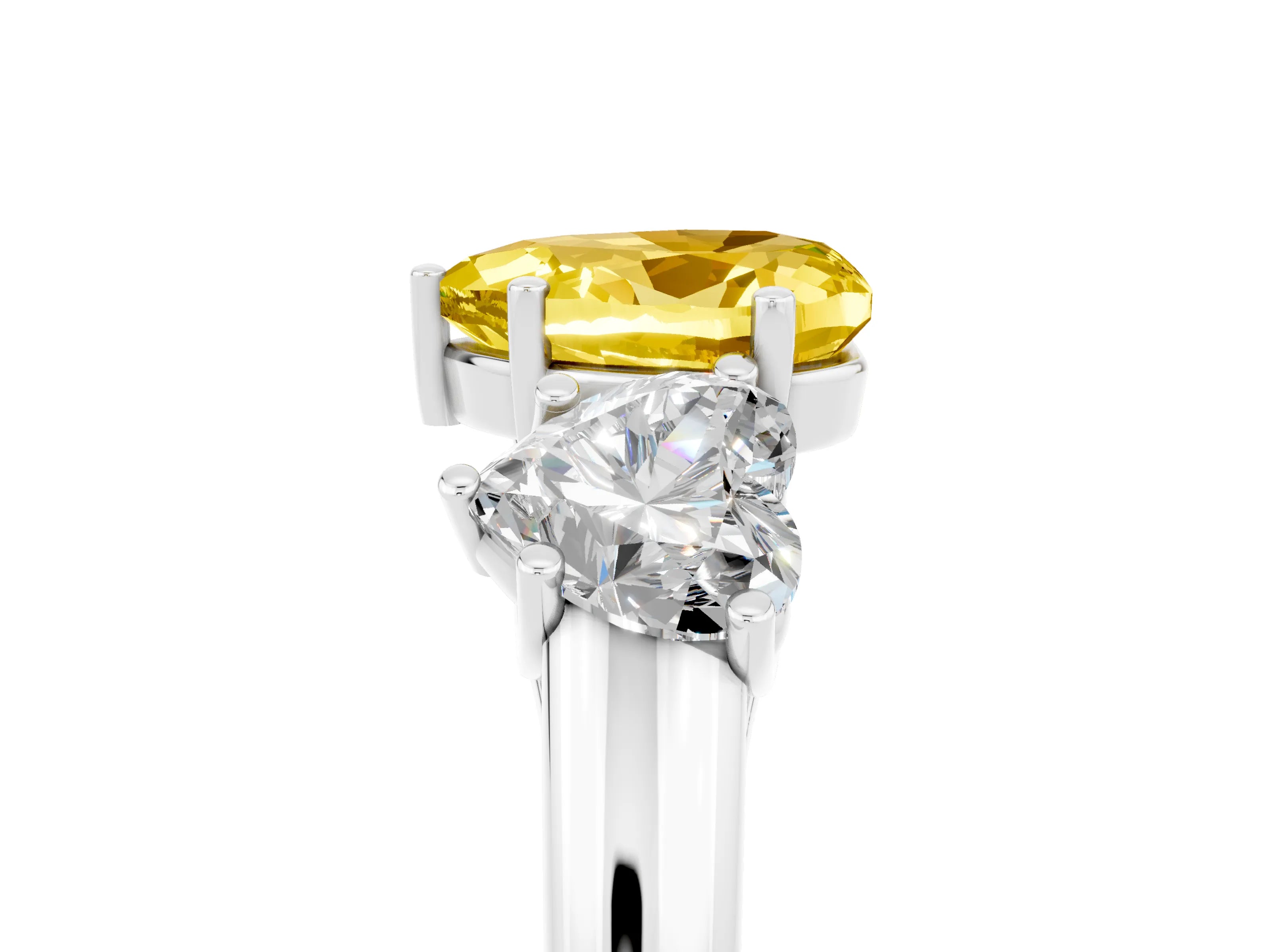 White gold Three-Stone Heart Cut Yellow Sapphire Engagement Ring with Prong Setting_5