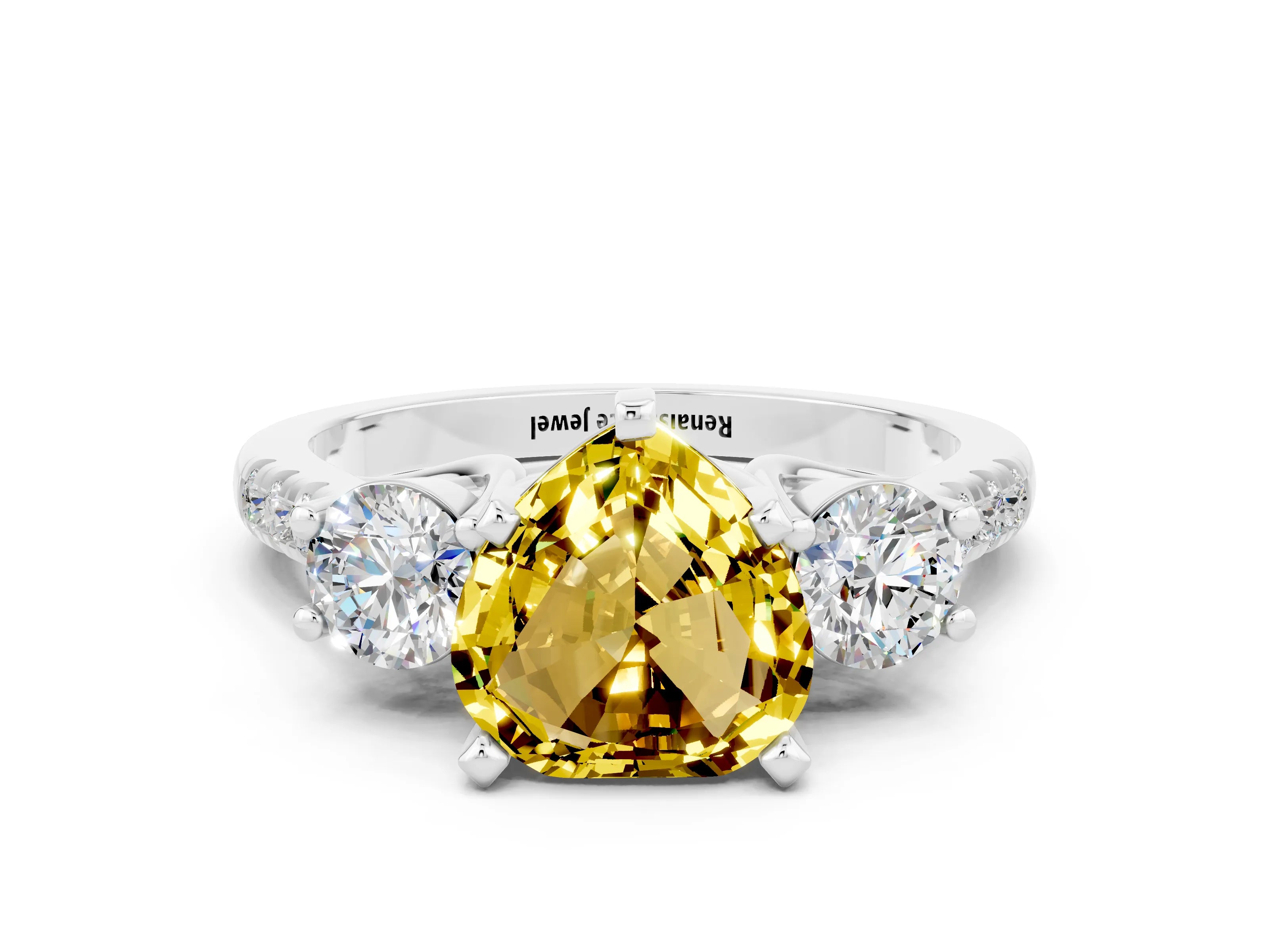 White gold Three-Stone Heart Cut Yellow Sapphire Pavé Band with Four-Prong Setting_24