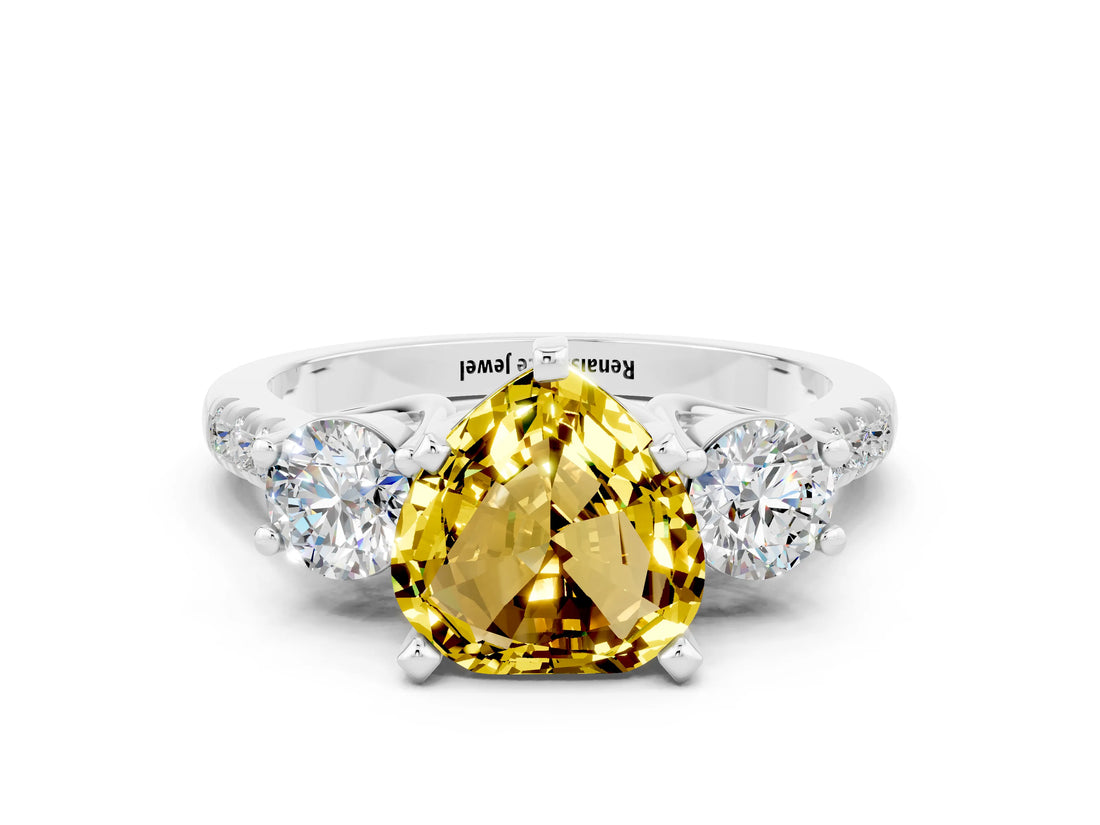 White gold Three-Stone Heart Cut Yellow Sapphire Pavé Band with Four-Prong Setting_24