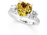 White gold Three-Stone Heart Cut Yellow Sapphire Pavé Band with Four-Prong Setting_25