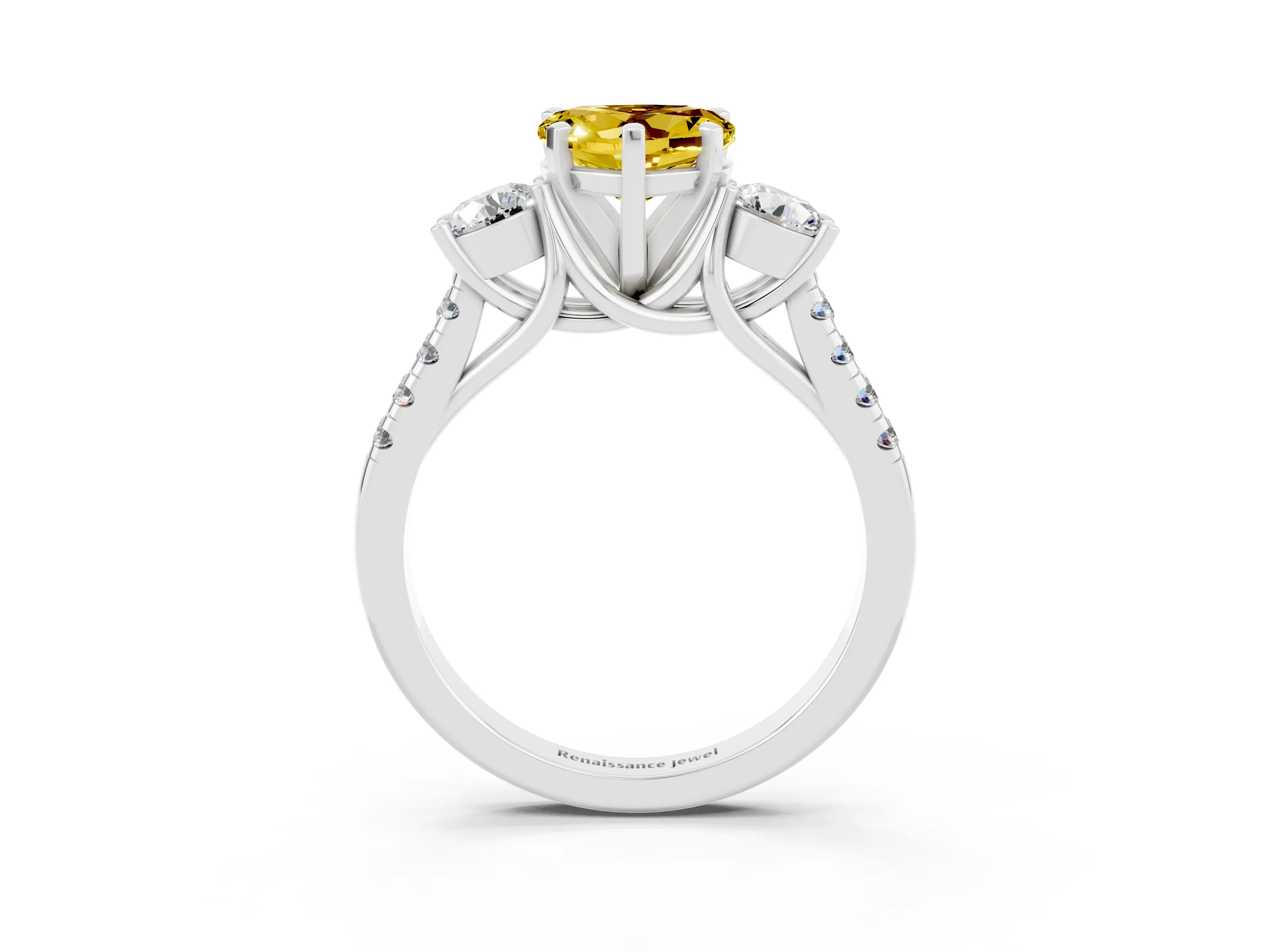 White gold Three-Stone Heart Cut Yellow Sapphire Pavé Band with Four-Prong Setting_27