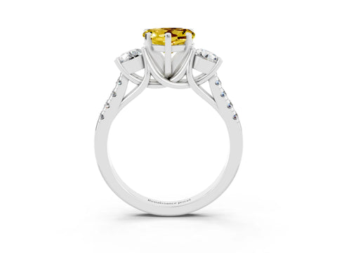 White gold Three-Stone Heart Cut Yellow Sapphire Pavé Band with Four-Prong Setting_27