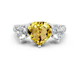 White gold Three-Stone Heart Cut Yellow Sapphire Ring with Pavé Band and Prong Setting_36