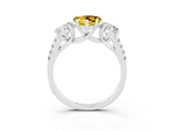 White gold Three-Stone Heart Cut Yellow Sapphire Ring with Pavé Band and Prong Setting_39