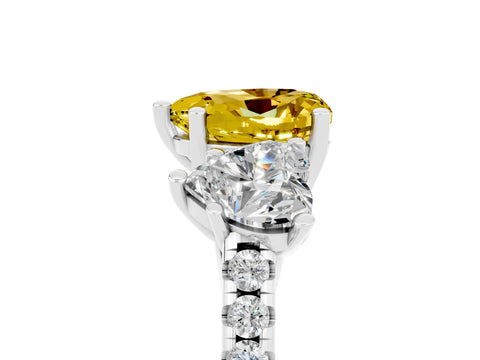 White gold Three-Stone Heart Cut Yellow Sapphire Ring with Pavé Band and Prong Setting_41
