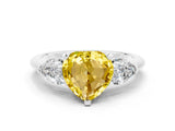White gold Three-Stone Heart Cut Yellow Sapphire Ring with Pear Side Stones and Four-Prong Setting_24