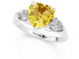 White gold Three-Stone Heart Cut Yellow Sapphire Ring with Pear Side Stones and Four-Prong Setting_25