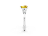 White gold Three-Stone Heart Cut Yellow Sapphire Ring with Pear Side Stones and Four-Prong Setting_26