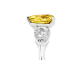 White gold Three-Stone Heart Cut Yellow Sapphire Ring with Pear Side Stones and Four-Prong Setting_29