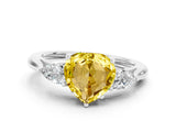 White gold Three-Stone Heart Cut Yellow Sapphire Ring with Pear  Side Stones in Four-Prong Setting_12