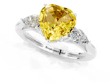 White gold Three-Stone Heart Cut Yellow Sapphire Ring with Pear  Side Stones in Four-Prong Setting_13