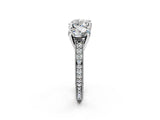 White gold Three-Stone Heart Diamond Milgrain Pave Band with Prong Setting 2