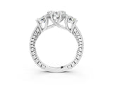 White gold Three-Stone Heart Diamond Milgrain Pave Band with Prong Setting 3