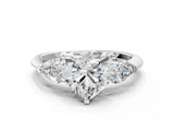 White gold Three-Stone Heart Diamond Ring with Pear Side Stones in Four-Prong Setting_110