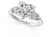 White gold Three-Stone Heart Diamond Ring with Pear Side Stones in Four-Prong Setting_111