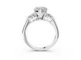 White gold Three-Stone Heart Diamond Ring with Pear Side Stones in Four-Prong Setting_113
