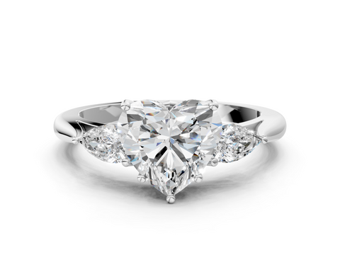 White gold Three-Stone Heart Diamond Solitaire Ring with Pear Side Stones and Four-Prong Setting_45