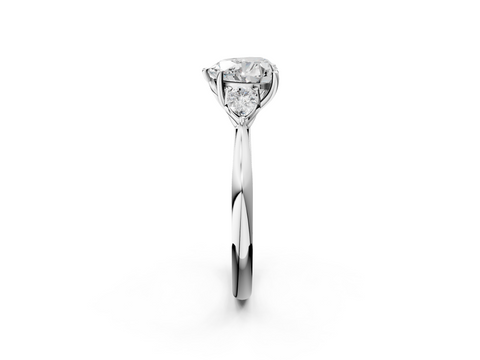 White gold Three-Stone Heart Diamond Solitaire Ring with Pear Side Stones and Four-Prong Setting_47