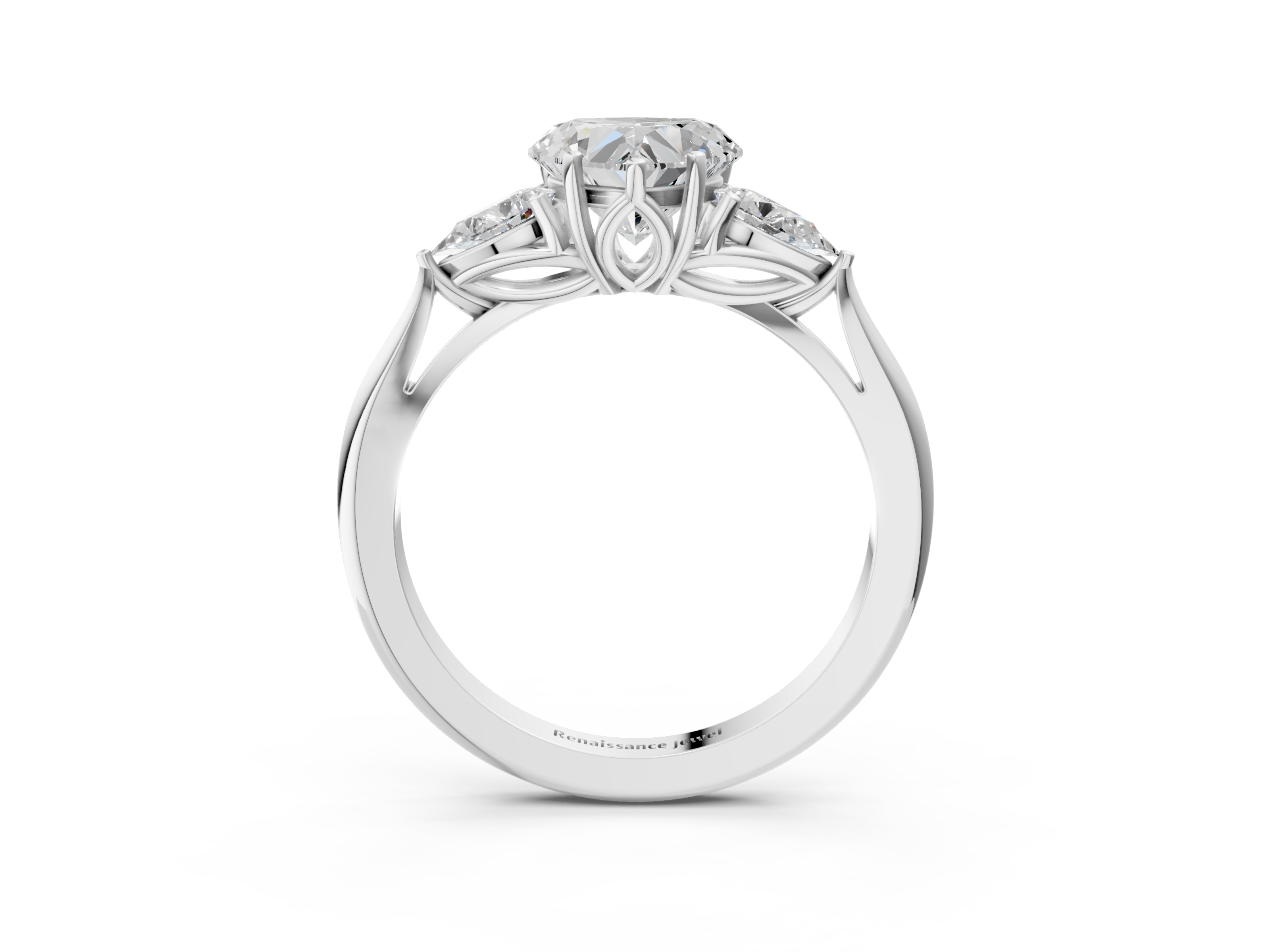 White gold Three-Stone Heart Diamond Solitaire Ring with Pear Side Stones and Four-Prong Setting_48