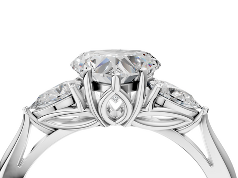 White gold Three-Stone Heart Diamond Solitaire Ring with Pear Side Stones and Four-Prong Setting_49