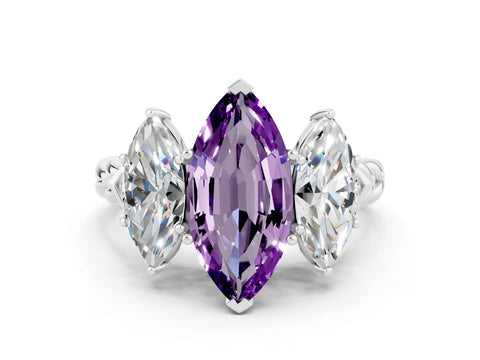 White gold Three-Stone Marquise Cut Amethyst Braided Band Ring with Four-Prong Setting_12
