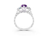 White gold Three-Stone Marquise Cut Amethyst Braided Band Ring with Four-Prong Setting_15