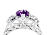 White gold Three-Stone Marquise Cut Amethyst Braided Band Ring with Four-Prong Setting_16