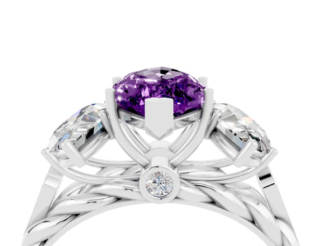 White gold Three-Stone Marquise Cut Amethyst Braided Band Ring with Four-Prong Setting_16