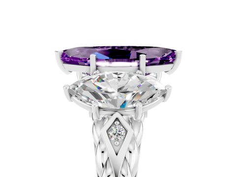 White gold Three-Stone Marquise Cut Amethyst Braided Band Ring with Four-Prong Setting_17