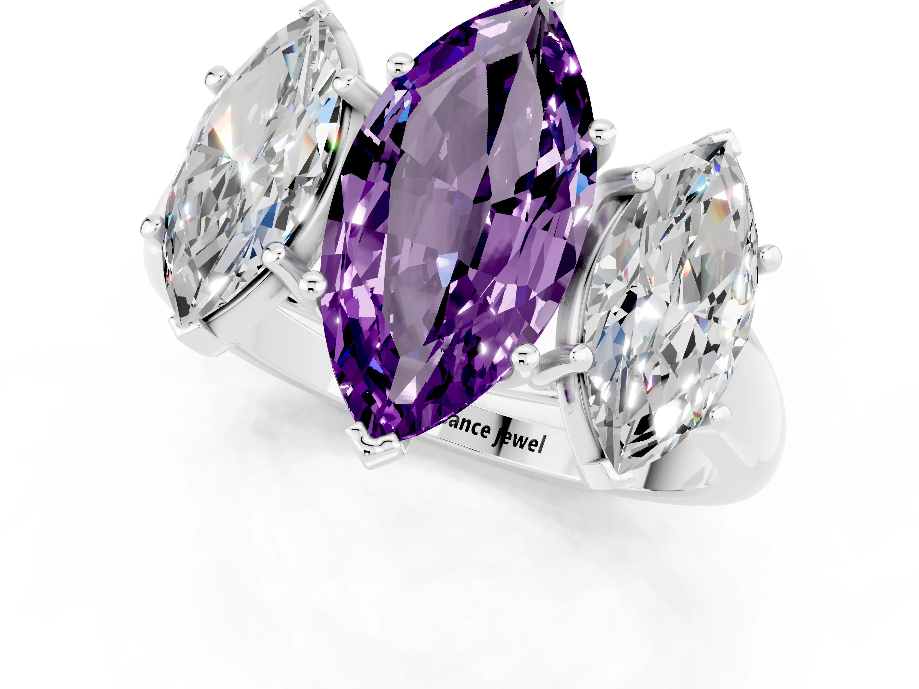 White gold Three-Stone Marquise Cut Amethyst Engagement Ring with Prong Setting_1