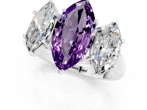 White gold Three-Stone Marquise Cut Amethyst Engagement Ring with Prong Setting_1