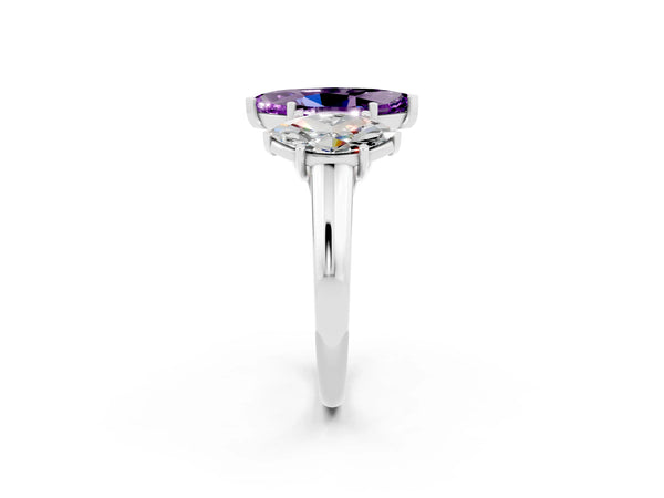 Platinum Three-Stone Marquise Cut Amethyst Engagement Ring with Prong Setting