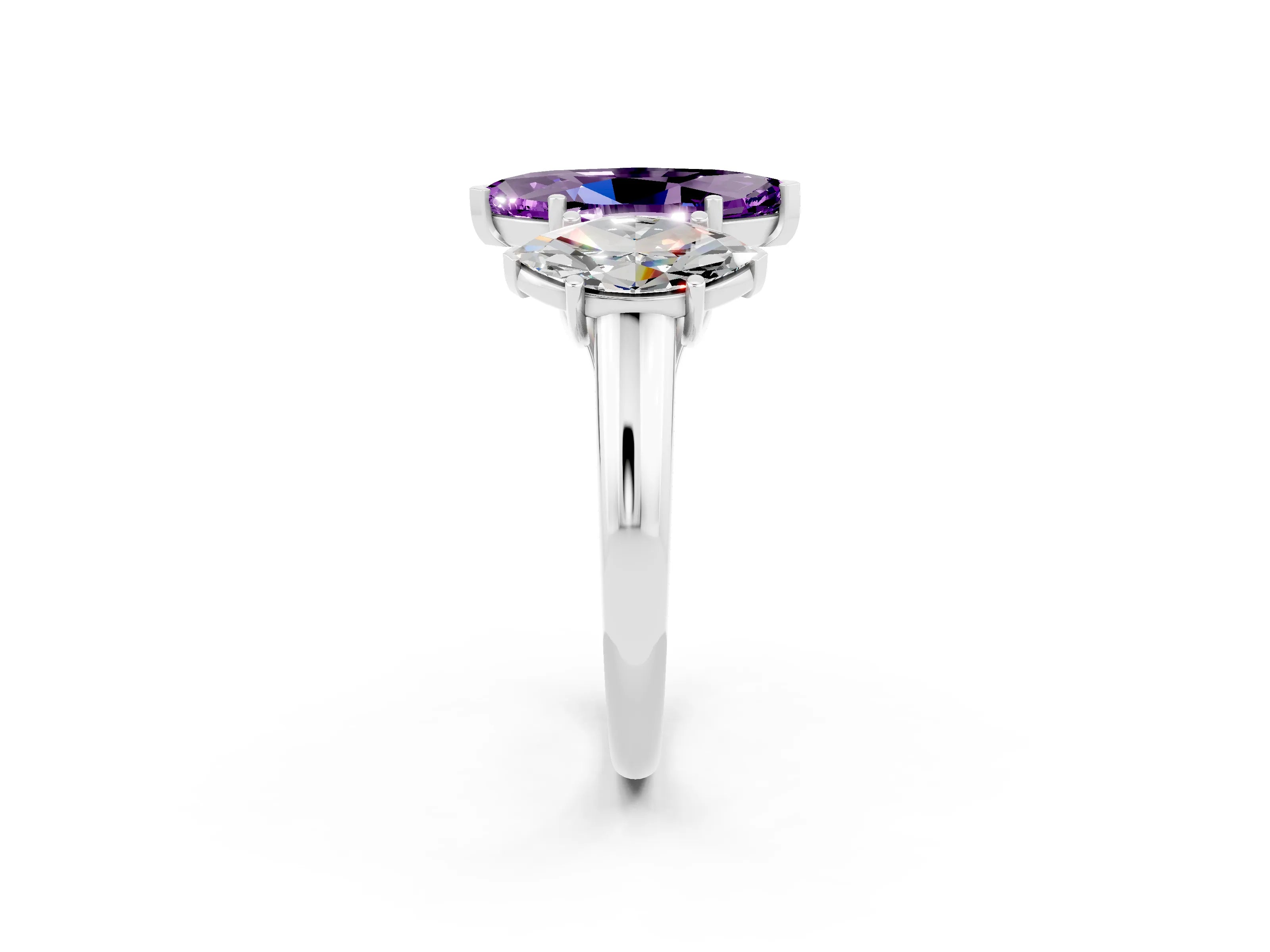 White gold Three-Stone Marquise Cut Amethyst Engagement Ring with Prong Setting_2